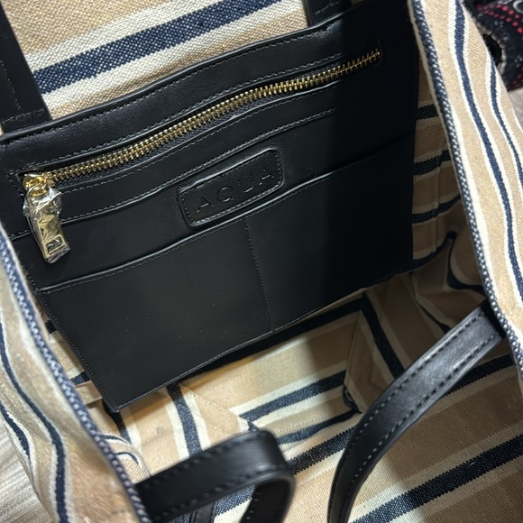 Aqua striped canvas/leather tote - Picture 8 of 8